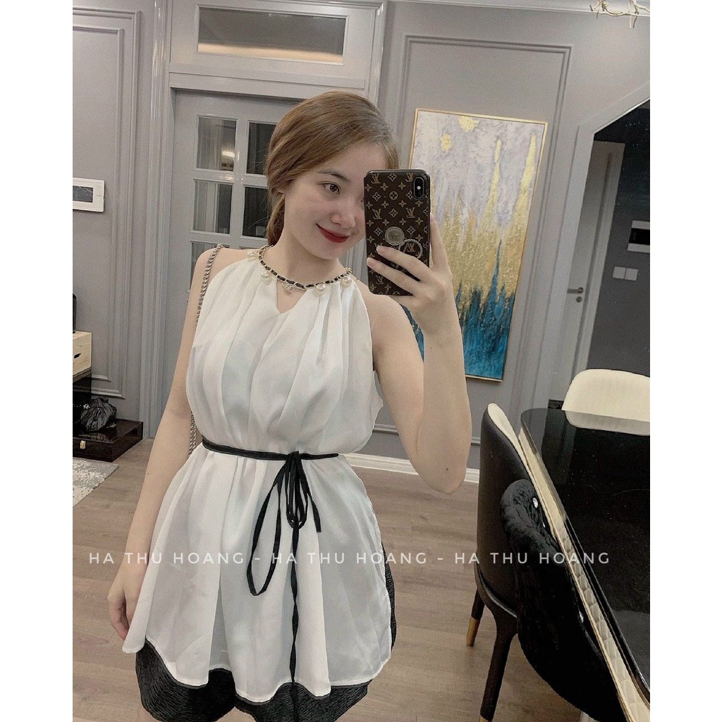 Set áo yếm mix quần sooc phồng tặng kèm đai xinh