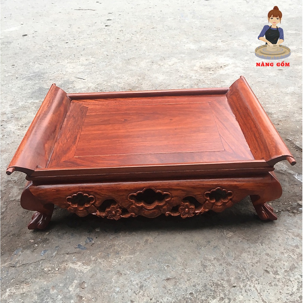 Khay trà cuốn gỗ hương ta màu đỏ kèm khay inox hứng nước sang trọng Nàng Gốm Bát Tràng