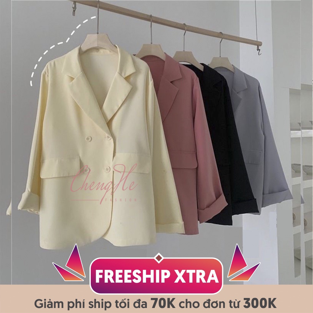 SẴN Áo khoác vest blazer  nữ hai lớp cài cúc tay dài phong cách vintage kiểu dáng công sở túi hộp dễ thương A00065