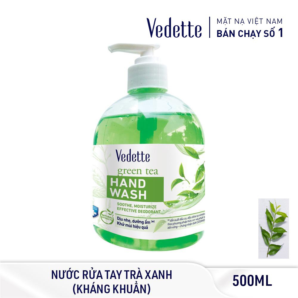 🥦 NƯỚC RỬA TAY TRÀ XANH 500ml DẠNG CHAI VEDETTE - KHÁNG KHUẨN VÀ DƯỠNG ẨM - TPM276
