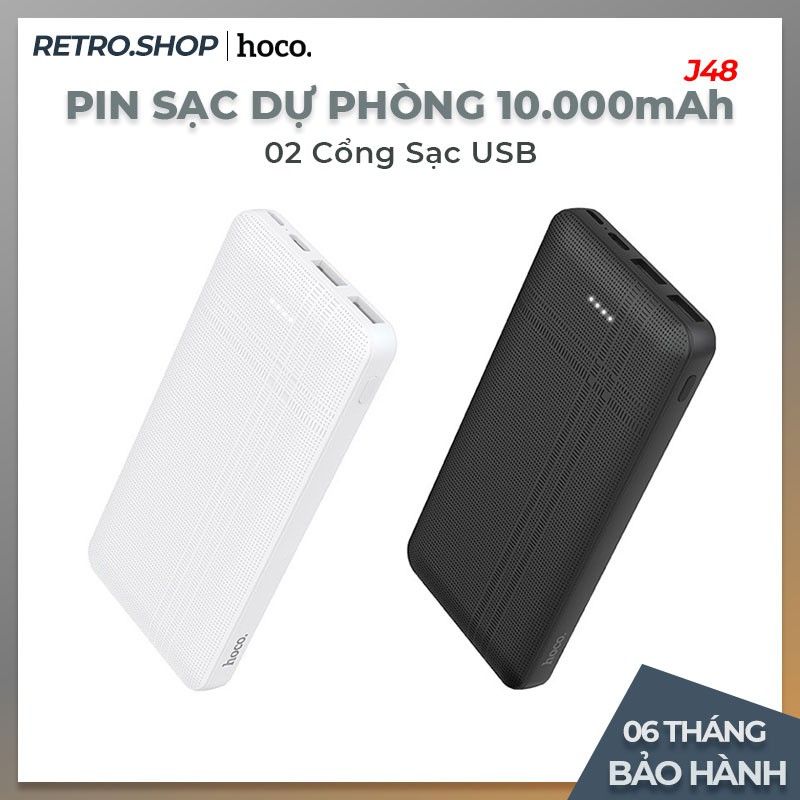 Pin Sạc Dự Phòng Hoco J48 Nimble 10.000mAh 2 Cổng Sạc USB Có Đèn Led Sạc Nhanh 2A Hàng Chính Hãng