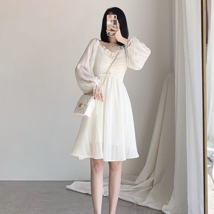 Đầm trắng công chúa cúc ngực / Váy trắng kỷ yếu dáng xoè tay thắt nơ (Ảnh thật)