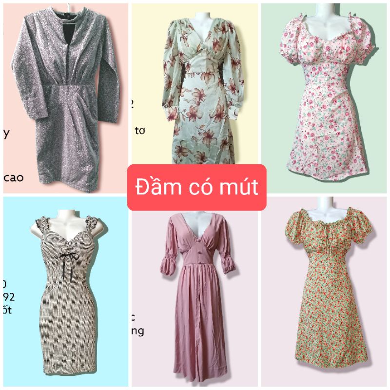 Pass thanh lý mới cũ váy đầm có kèm mút đệm ngực sẵn hoa nhí cổ choker thun voan body dây thắt buộc nơ xếp ly