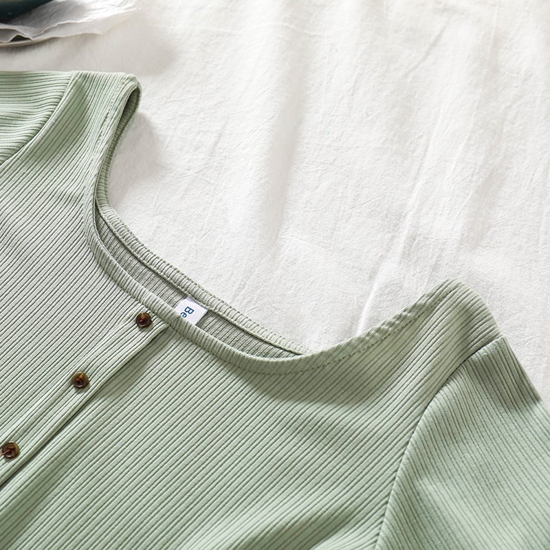 NUZIRO  Áo thun  tay ngắn cổ vuông dáng ôm quyến rũ trẻ trung hợp thời trang