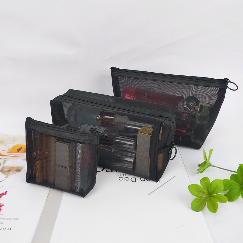 1 Túi Lưới Đựng Mỹ Phẩm / Đồ Vệ Sinh Cá Nhân Màu Đen Trong Suốt Có Khóa Kéo Tiện Dụng Mang Theo Du Lịch Cho Nữ
