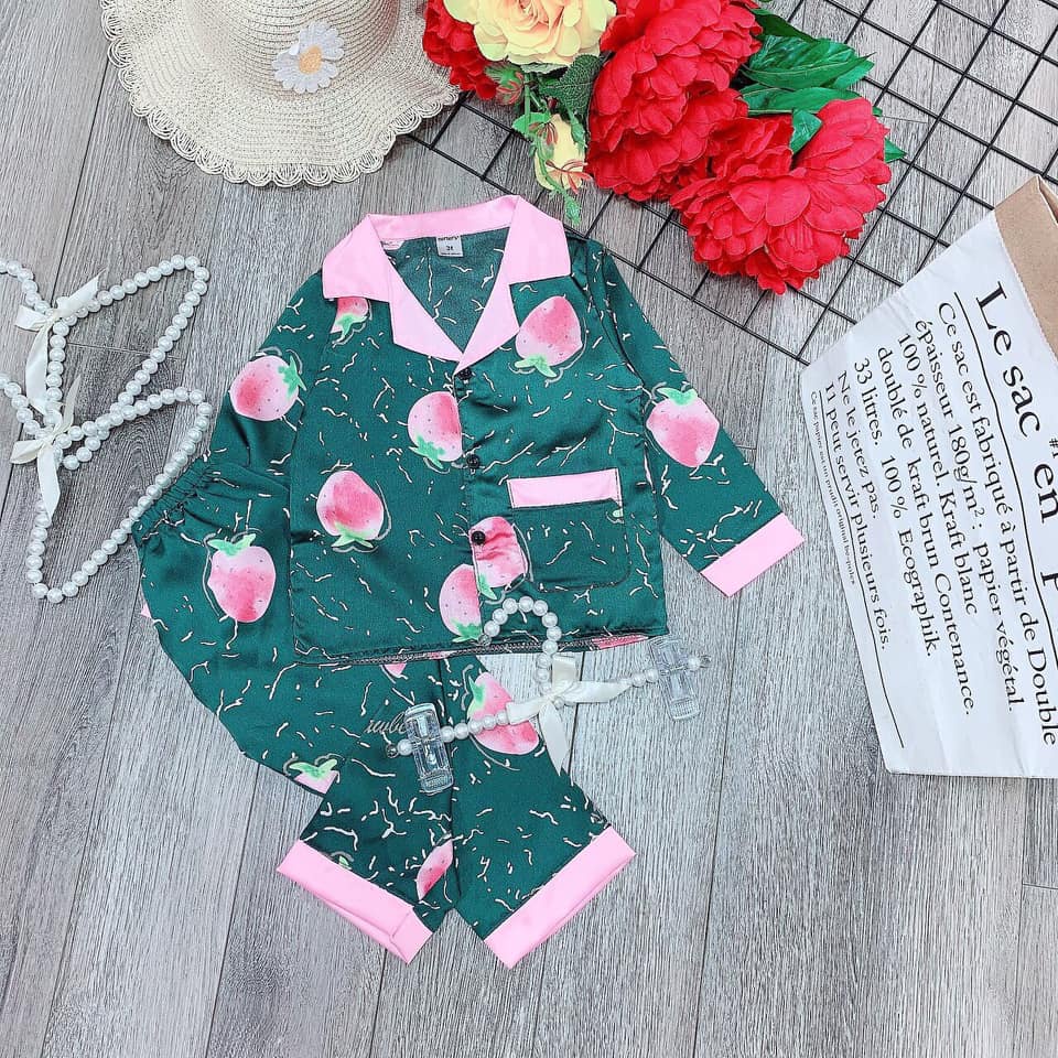 Bộ pizama dài tay lụa cho bé gái mùa hè