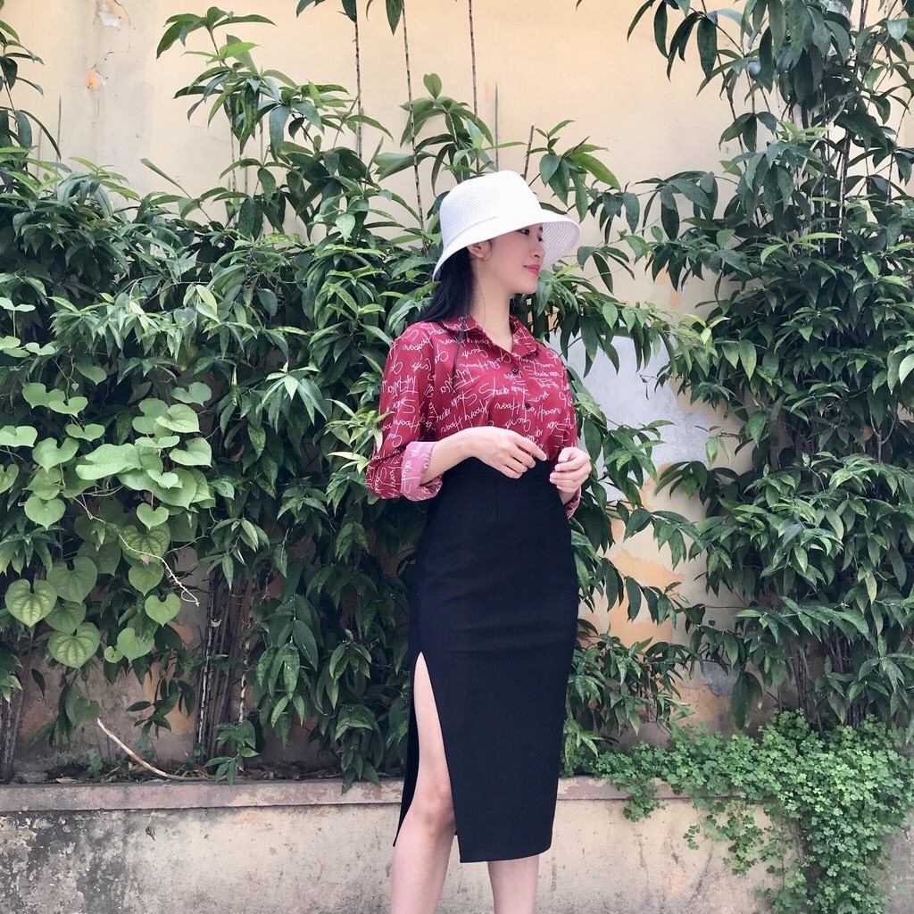 Chân váy bút chì xẻ tà 2 bên, chân váy công sở form ôm body chất vải co giãn màu đen | BigBuy360 - bigbuy360.vn