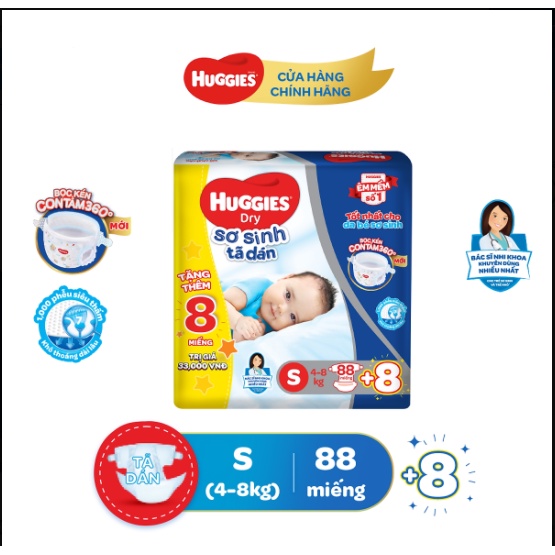 Tã dán sơ sinh Huggies S88