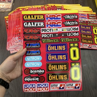 Tem dán xe chữ HRC,Ohlins,matris...