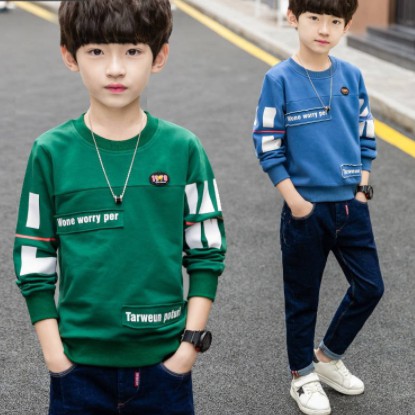 Áo sweater nỉ thu đông "W.O.R.R.Y" 14-45kg cho bé trai 4-14 tuổi. Vải da cá dày dặn. Hàng may kỹ. STB43