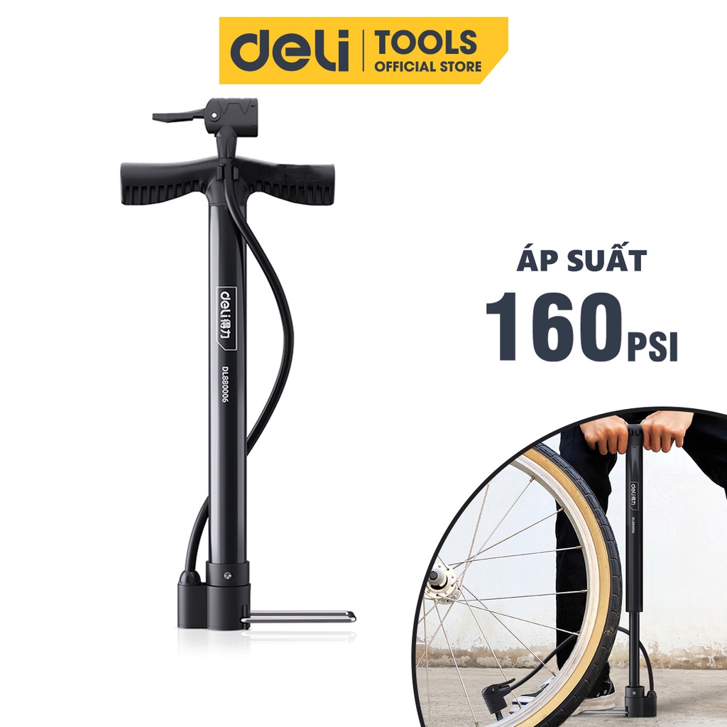 Bơm Xe Đạp Deli Đạp Chân - Siêu Nhẹ, Dễ Dàng Di Chuyển - Áp Suất Cao - DL880002