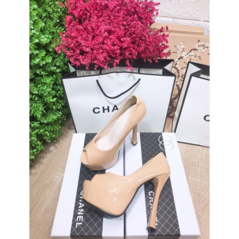 mh(ẢNH THẬT) Giày Cao Gót Hở Mũi Đế Đúp 15p Da Bóng Mềm Êm Fullbox Cao Cấp Không Dốc Mỏi