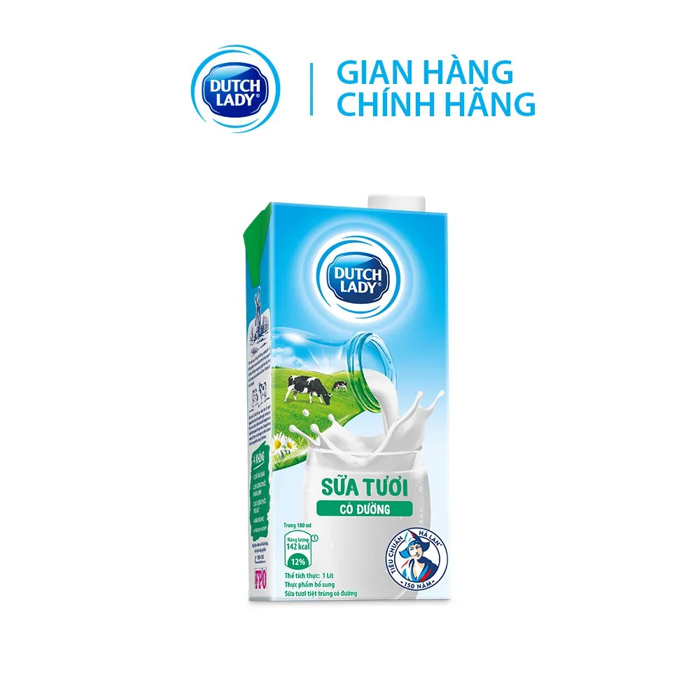 Thùng 12 Hộp Sữa Tươi Tiệt Trùng Dutch Lady Cô Gái Hà Lan Có Đường (12 X 1L)