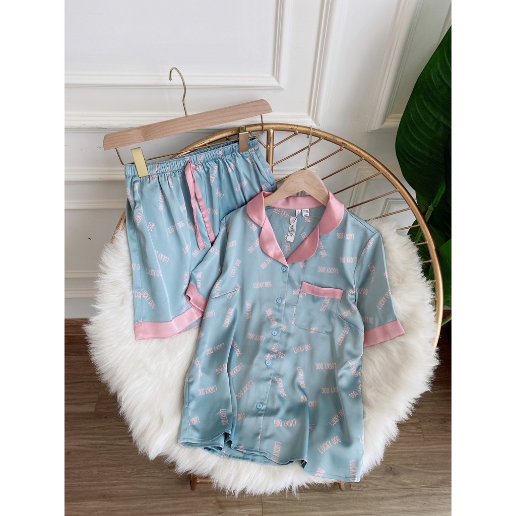[Mã SKAMCLU7 giảm 10% cho đơn từ 0Đ] Đồ bộ nữ, bộ lụa nữ, bộ pyjama mặc nhà nữ áo cộc quần đùi LuckyDog BOH55 | BigBuy360 - bigbuy360.vn