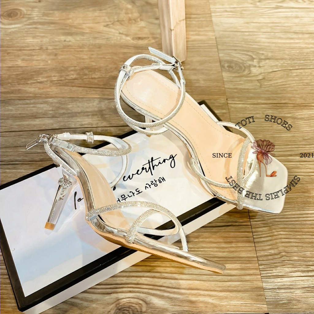 GIÀY CAO GÓT TOTIIE SHOES - GUỐC THỜI TRANG QUAI NGANG MẢNH ĐÁ - SANDAL NỮ MŨI VUÔNG GÓT NHỌN 9 PHÂN G2012540