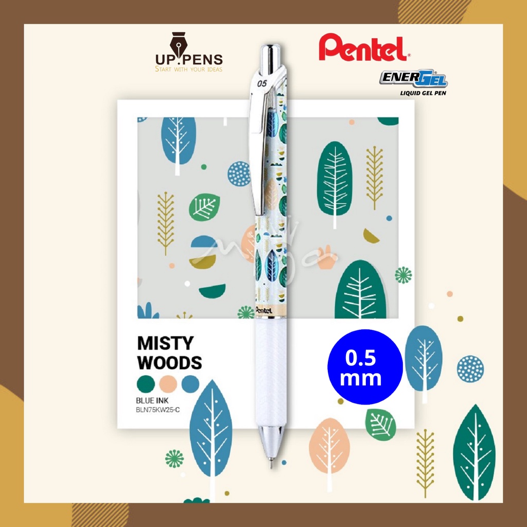 Bút gel Pentel Energel Roller BLN75KW - Kawaii Misty Woods - Needle tip 0.5mm - Màu xanh dương (Blue)