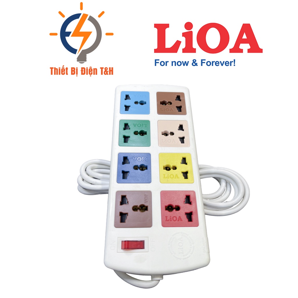 Ổ cắm điện đa năng LIOA, 2200W, 8 ổ cắm, 1 công tắc, dây dài 3M, 5M, 8D32WN - 8D52WN - Thiết Bị Điện T&amp;H