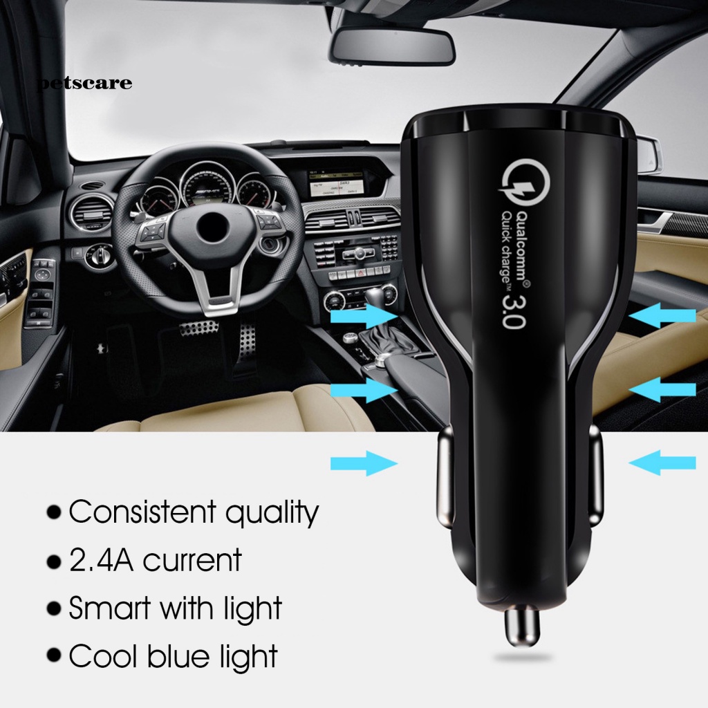 Cốc Sạc Nhanh QCA 2 Cổng USB Có Đèn Xanh Dương Cho Xe Hơi