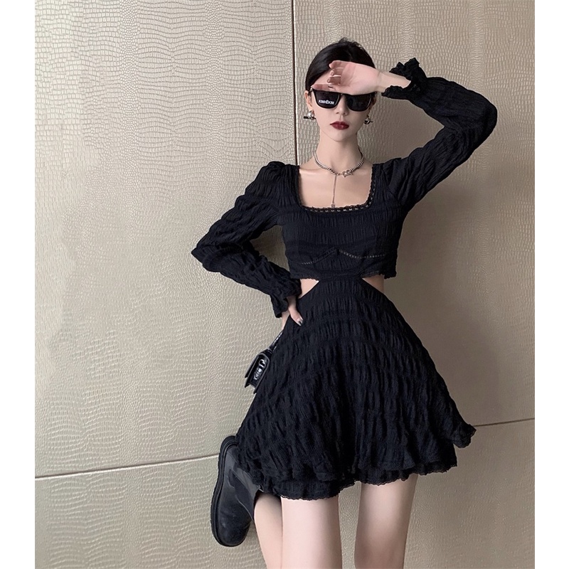 COZOK Đầm Cổ Vuông Phong Cách Pháp Thời Trang Mùa Thu Năm 2021 Cho Nữ