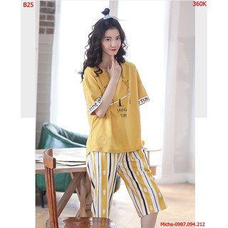 Bộ lửng cotton áo vàng quần sọc - Micha B12