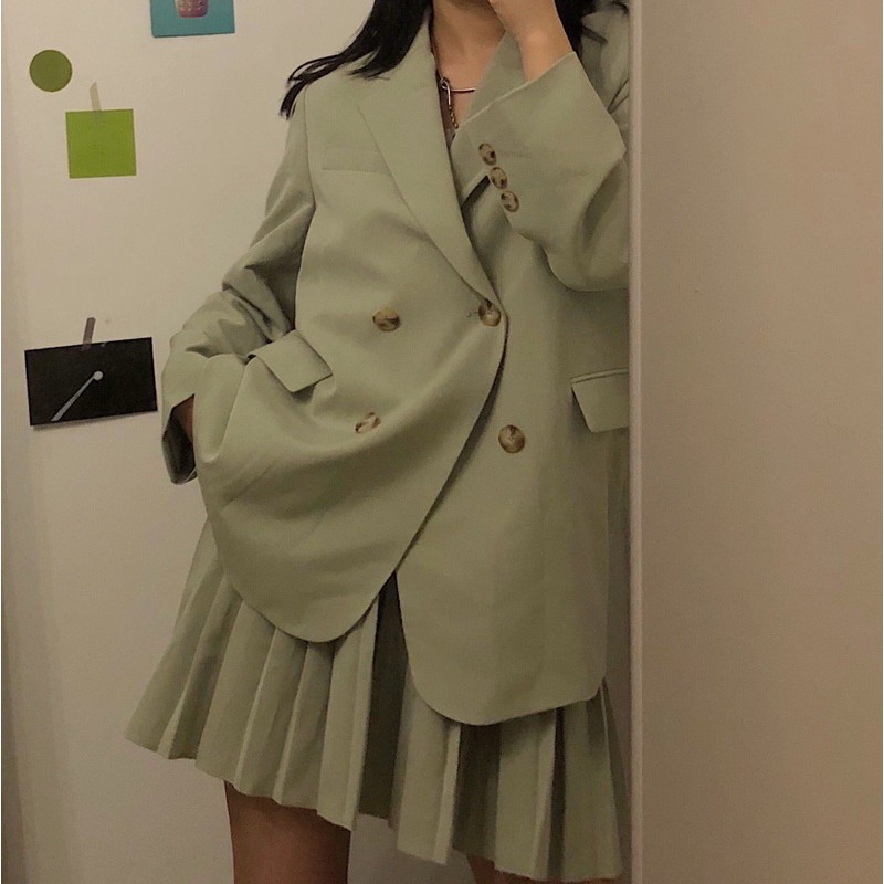 [Có ảnh thật] Set áo khoác blazer oversized + chân váy xếp ly phong cách thanh lịch SAM SAM BOUTIQUE | BigBuy360 - bigbuy360.vn