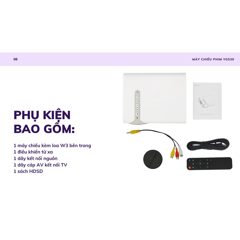 (BẢO HÀNH 1 ĐỔI 1)Máy Chiếu Mini YG530 Kết Nối Không Dây Qua Wifi Có Cổng Cắm HDMI+VGA Nhập Khẩu Chính Hãng Nguyên Chiếc