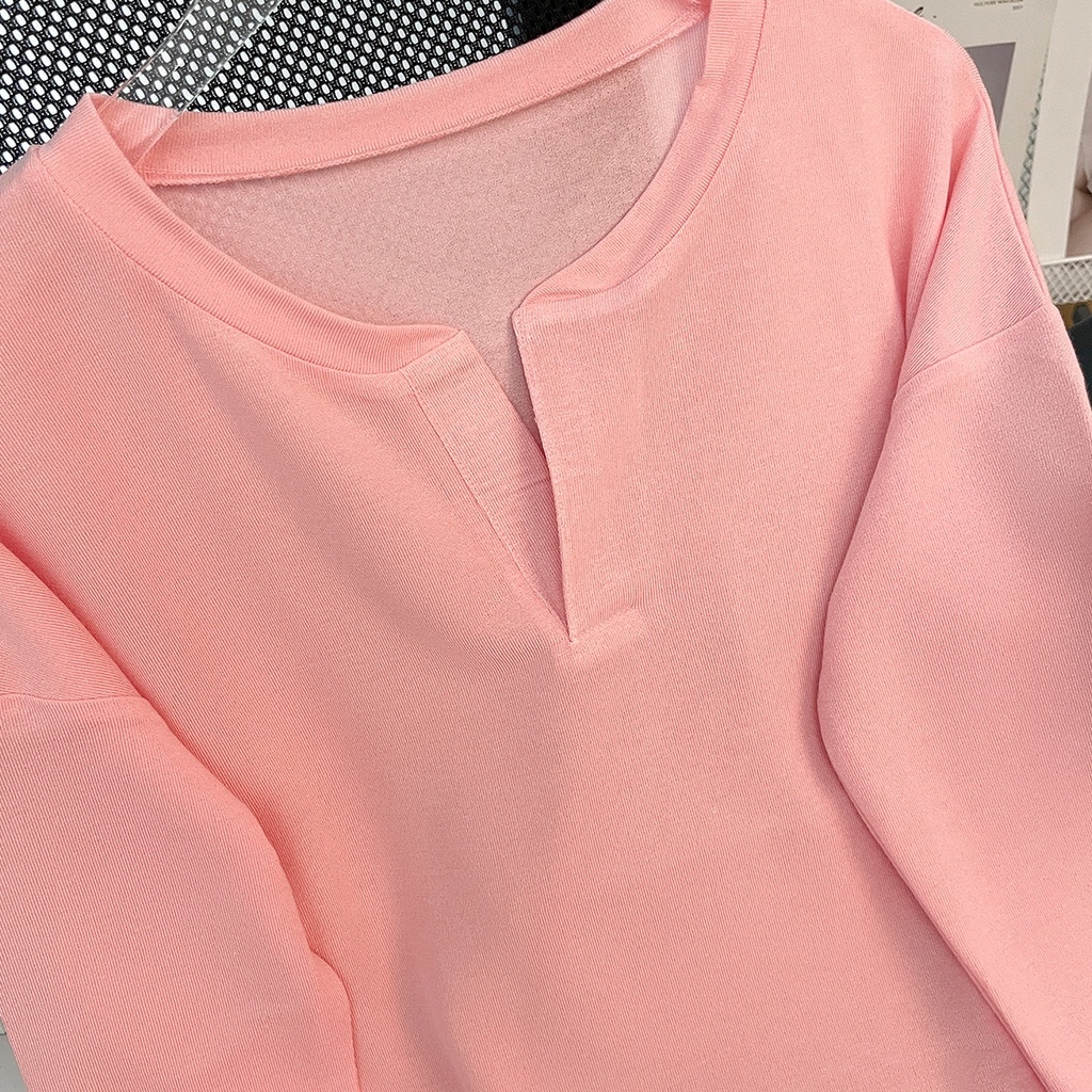 Áo Thun Dài Tay Cổ Chữ v Form Rộng Thời Trang Mùa Thu Mới Cho Nữ