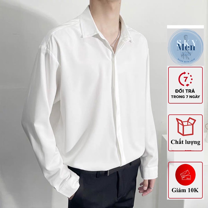 Áo Sơ mi tay dài dấu nút  áo nam nữ form rộng Unisex Hàn Quốc chất vải Cotton Lụa rất đẹp mịn mát co giãn nhẹ - SKM001