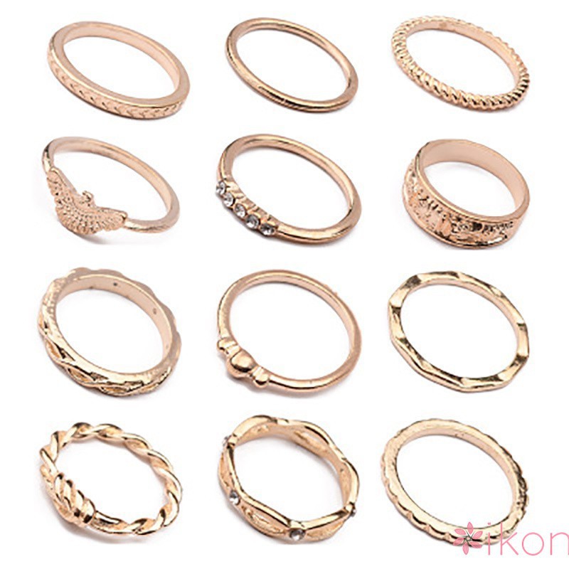 Bộ 12 nhẫn đốt tay chạm khắc xinh xắn