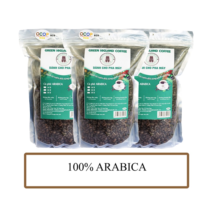 Cà phê rang nguyên hạt Robusta, Arabica sạch 500gr và 1kg Tây Nguyên Xanh ocop Kon Tum | BigBuy360 - bigbuy360.vn