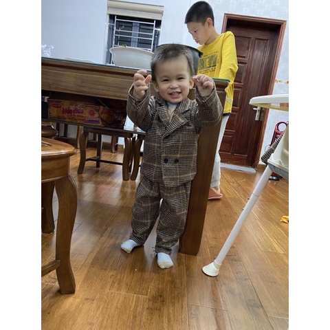 [SALE] Set Váy Xếp Ly/Quần Baggy Phối Áo Dạ Kẻ Cổ Vest Cực Dễ Thương Cho Bé Trai/Gái V162