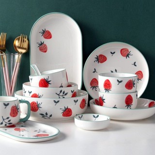 [CÓ SẴN] Bát đĩa, bát cơm dâu tây đỏ họa tiết xinh xắn cute gốm sứ dụng cụ bếp bát tô ăn uống 6.78