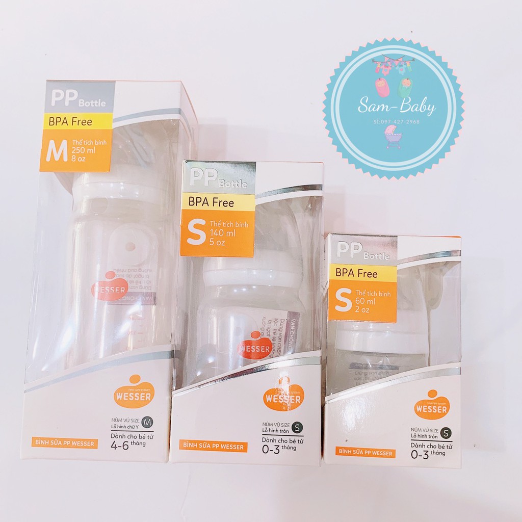 Bình Sữa Wesser Nano Sliver Đủ Size 60ml/140ml/250ml