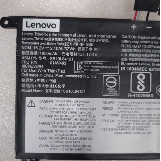 Pin Laptop Lenovo SB10L84121 15.2V / 1950mAh / ThinkPad P52s / ThinkPad T580 / Genuine thinkpad 15.4 / Chính Hãng