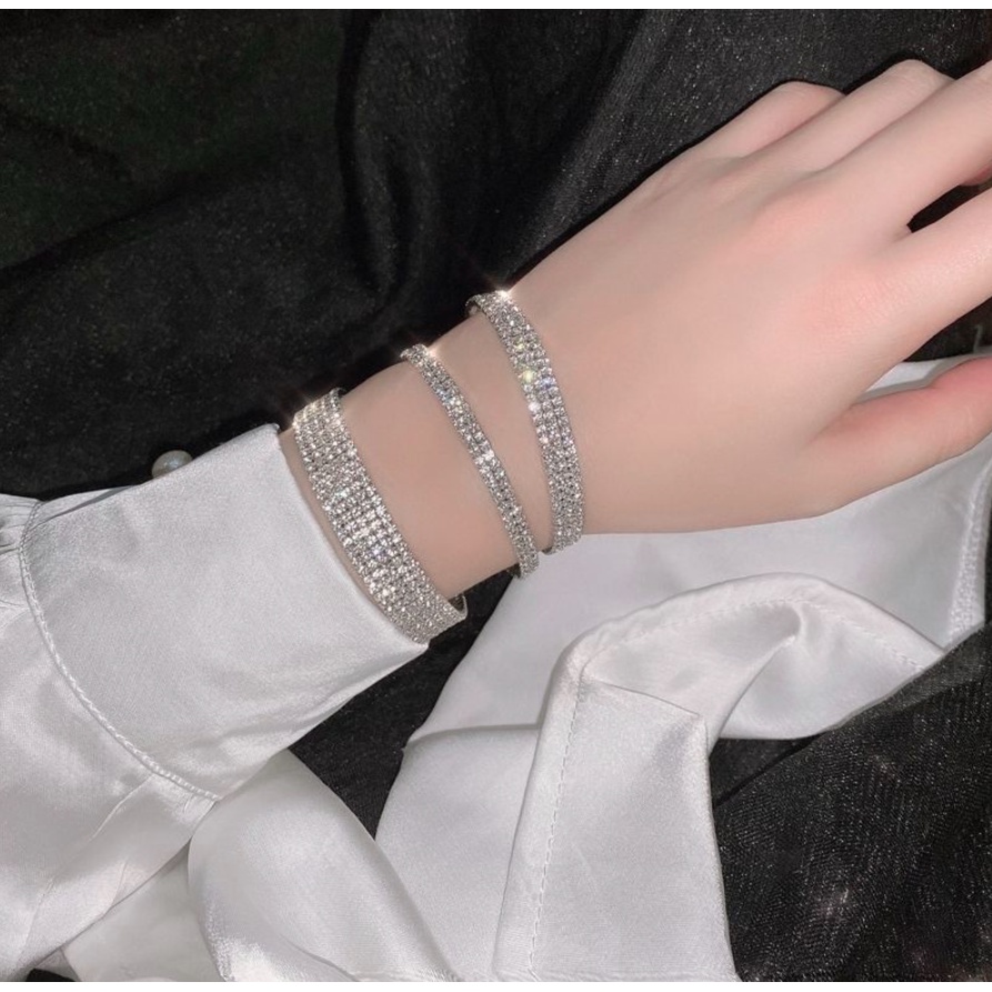 Lắc tay nữ vòng tay đính đá zircon lấp lánh 2 5 6 hàng bạc phong cách thời trang hàn quốc dễ thương