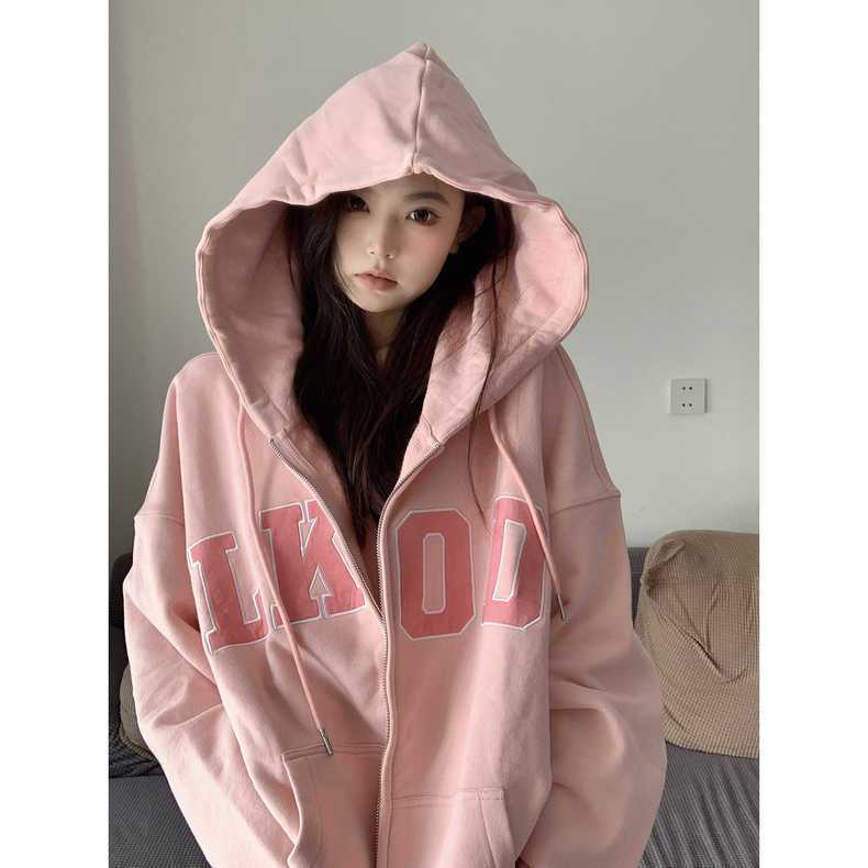 Áo Khoác Tay Dài Có Khóa Kéo In Chữ Phong Cách Mới Dành Cho Nữ