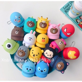 Móc khoá ví tiền dây kéo silicone nhỏ gọn hoạt hình gấu thỏ, Stitch, Sulley, Mike...