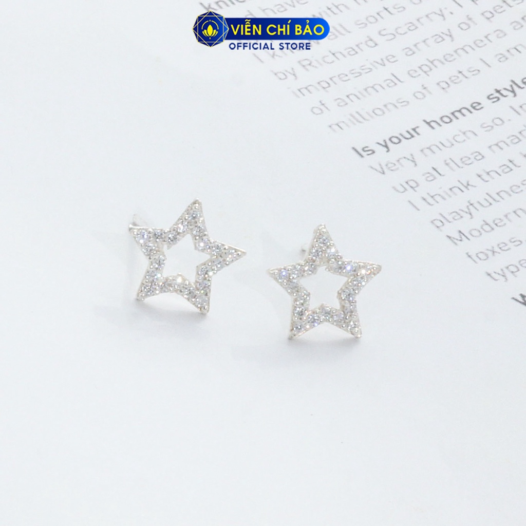 Bông tai bạc nữ Star đính đá chất liệu bạc 925 thời trang phụ kiện trang sức nữ Viễn Chí Bảo B400092