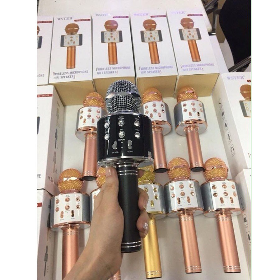 Micro Karaoke Kiêm Loa Bluetooth WS - 858 Tiện Dụng Chất Lượng Cao- Âm Chuẩn Hút Mic Có Ghi Âm Giọng Hát