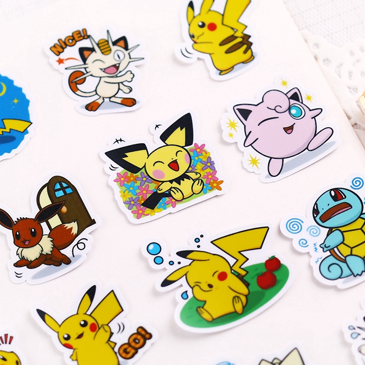 ❀ Pikachu Giấy và decal dán tường❀ 40pcs/set Pokemon Go Cartoon Album Scrapbooks Mixed DIY Decor Stickers ML07419