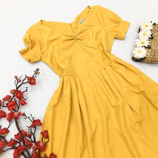 Đầm vàng ngực xếp li (kèm hình thật)