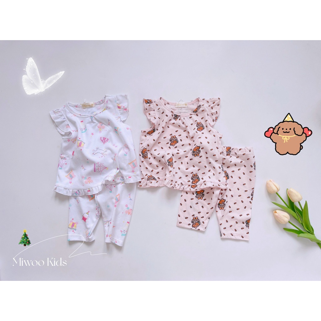 (8-22kg)Bộ thun cotton lửng cánh tiên Miwoo kids họa tiết siêu dễ thương cho bé gái bảng màu 3(ảnh thật)