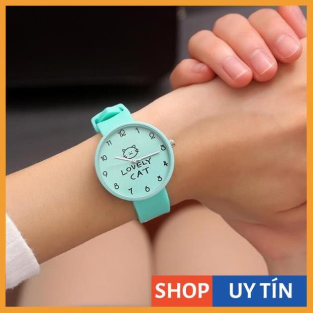 [Hàng Cao Cấp] Đồng hồ nữ mèo Lovely Cat dây silicon 5 màu xinh xắn