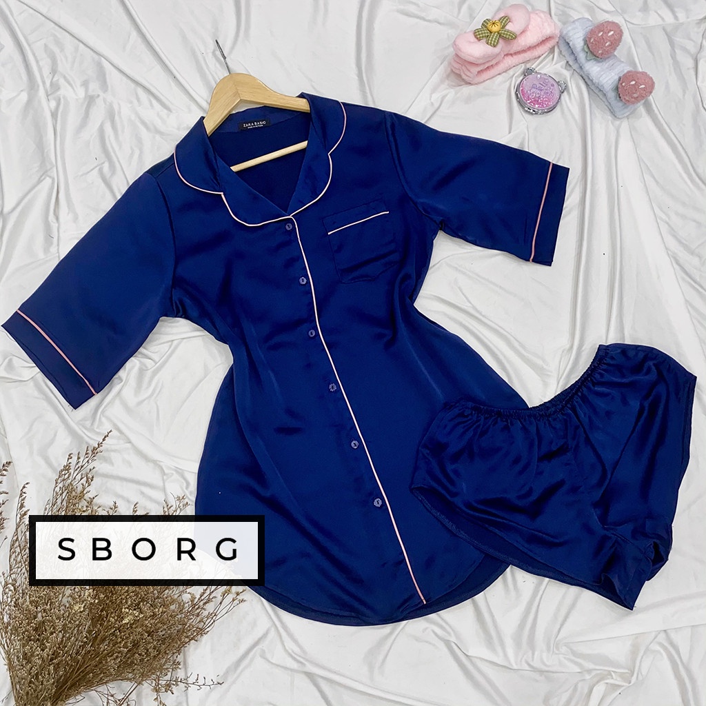 Đồ bộ mặc nhà SBORG bộ ngủ nữ lụa satin cao cấp áo dấu quần quyến rũ tay lửng phối quần đùi ren sexy freesize dưới 62kg | BigBuy360 - bigbuy360.vn