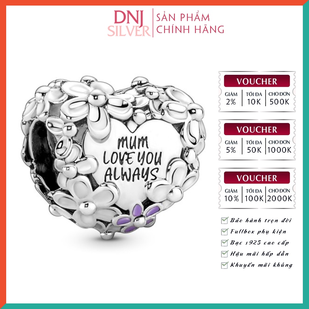 [Hàng cao cấp] Charm bạc 925 cao cấp, sản phẩm DNJ - Charm Mum Daisy Heart thích hợp để mix vòng tay charm - DN099