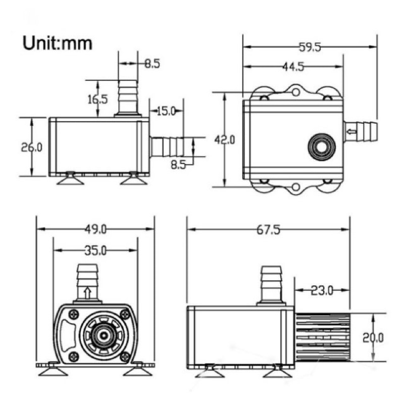 BƠM CẠN MINI Dc5v(300l/h) DC12v 10w (400L/h) CHẾ LỌC, BƠM BỂ CÁ