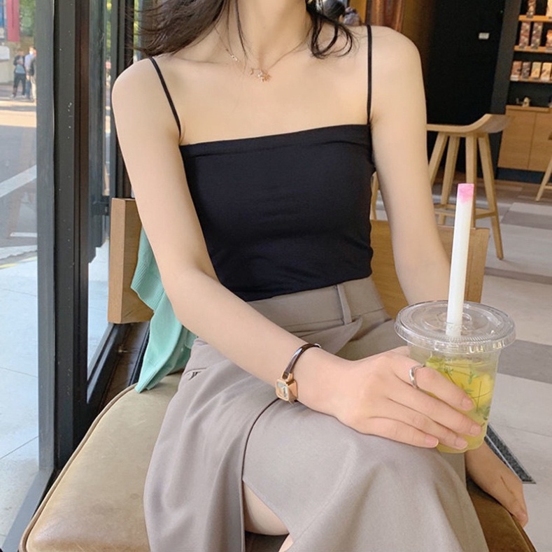 Áo Bra Nữ 2 Dây Mảnh Dáng Lửng Có Đệm Ngực Trend Mới 2066 mầu đen trắng coco land deal hot