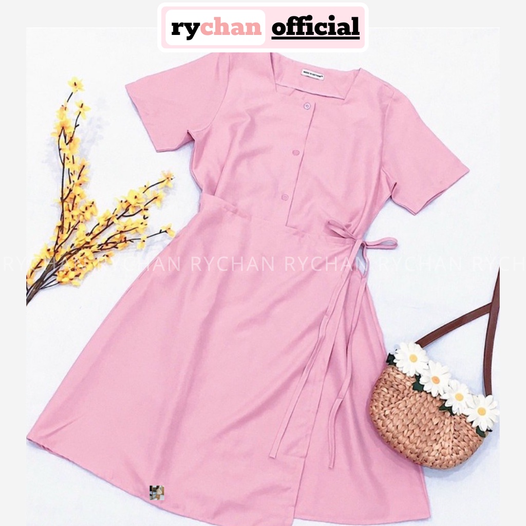 Đầm Xòe Hồng Đắp Vạt Nhún Eo [ẢNH THẬT CUỐI] - DX151