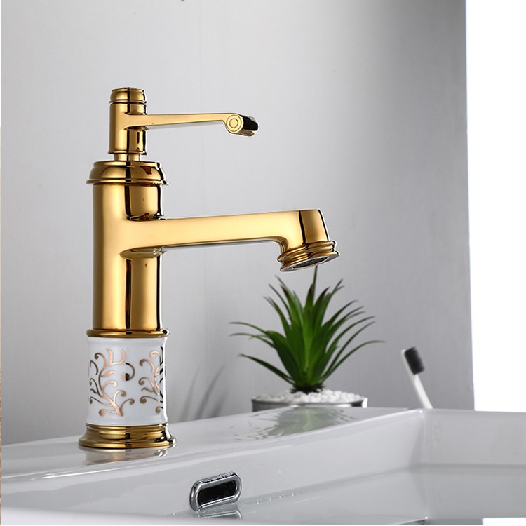 VÒI LAVABO HỌA TIẾT HOA VÀNG CAO 20CM