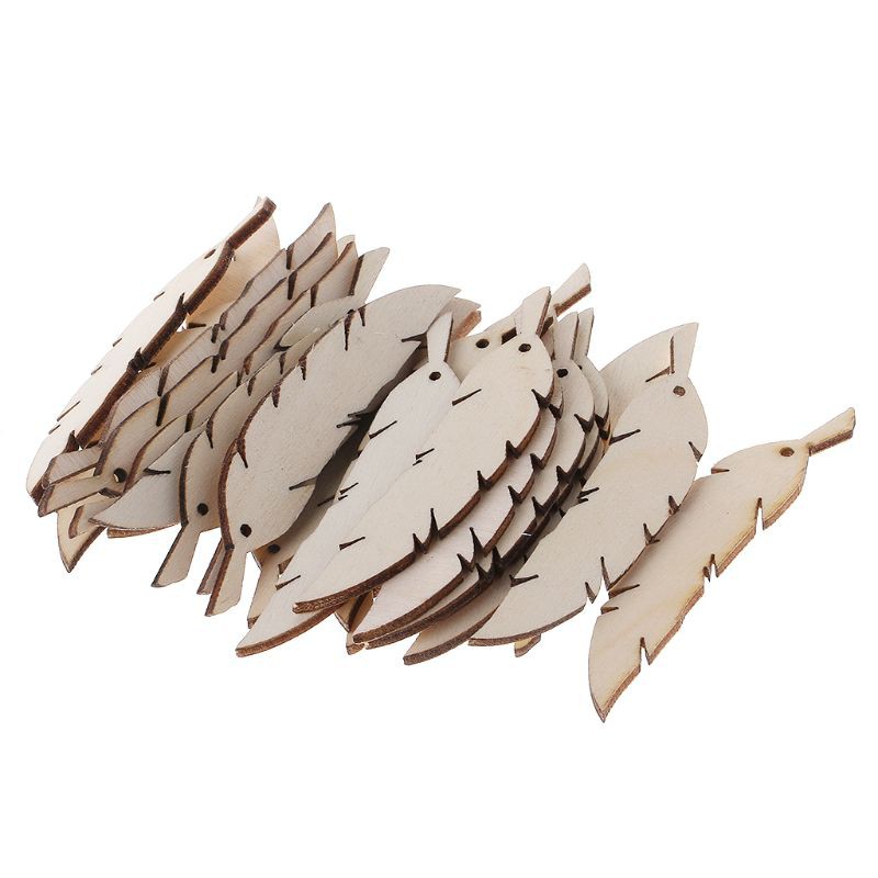 SUP 25pcs Laser Cut Wood Feather Embellishment Wooden Shape Craft Wedding Decor